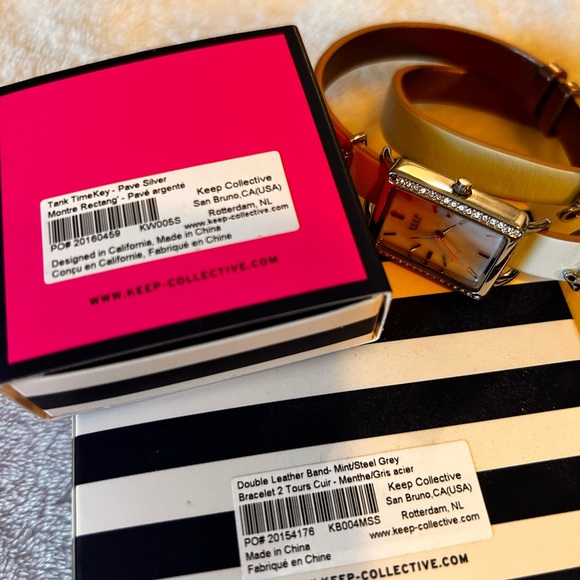 Stella and Dot reversible band with tank watch and charms - Picture 2 of 2